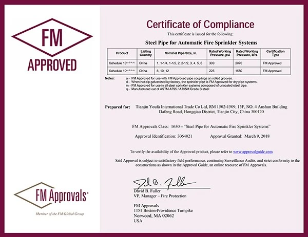 Fm Certificates For Fire Sprinkler Pipe 1-2 Fm Certificates For Fire Sprinkler Pipe 1-2