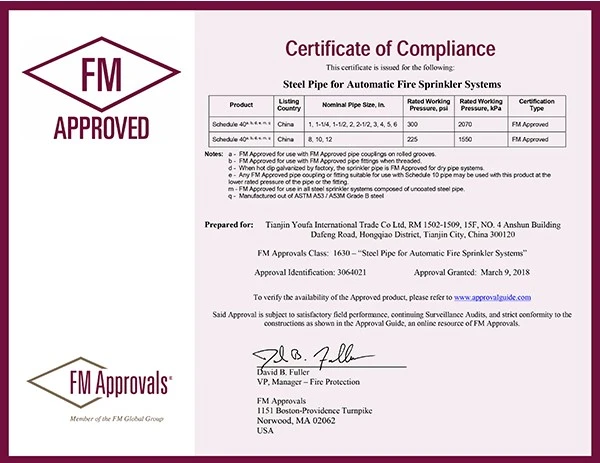 Fm Certificates For Fire Sprinkler Pipe 2-2 Fm Certificates For Fire Sprinkler Pipe 2-2